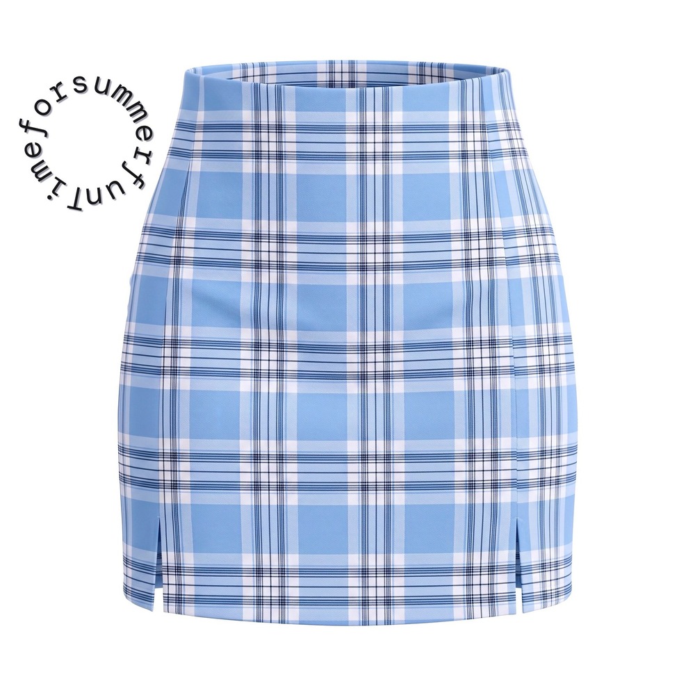 Brandy Melville Blue Plaid Cara Mini Skirt High Waisted Front Slit Juniors XS